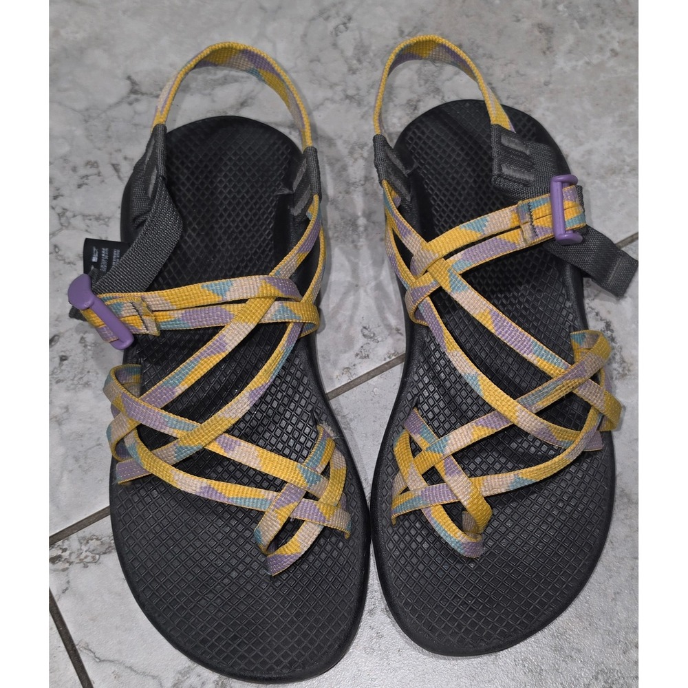 Chaco Zx2/Cloud Dual Adjustable Straps Womens Sz 9 Cushioned Yellow Purple